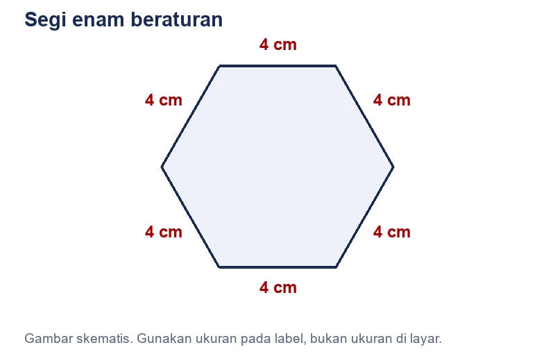 Segi enam beraturan dengan panjang setiap sisi 4 cm.